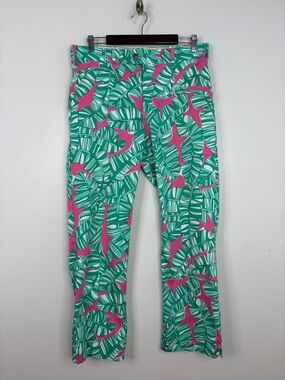 Loudmouth Golf Pants Mens 34 x 29 Green Pink Shark Palm Print Straight Leg